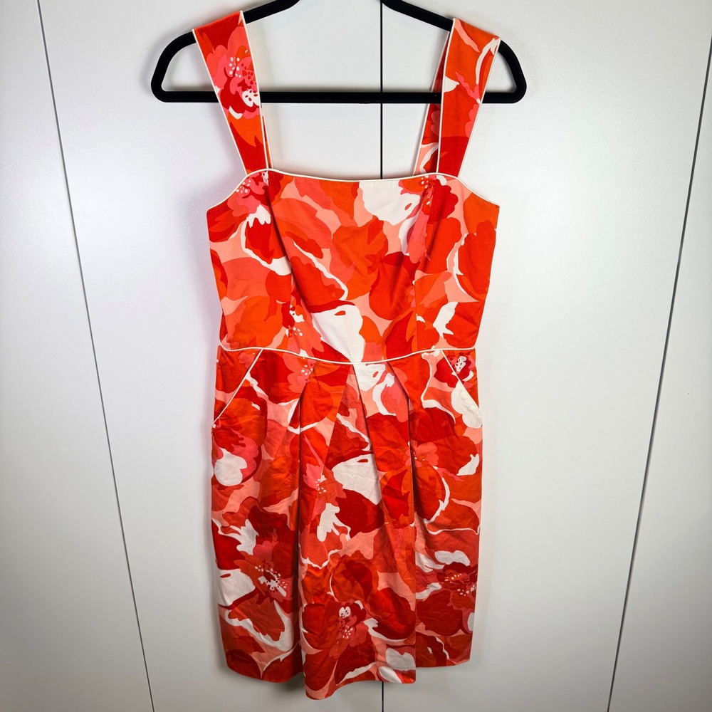 Tahari Arthur S Levine Womens 6 Orange Floral Fit Flare Dress Cottage Feminine‎